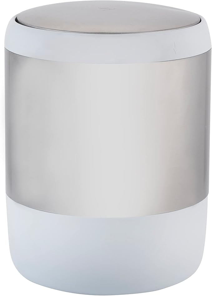 Bath Bliss Smooth Matte Stainless Waste Bin and Toilet Brush | Dimensions: 7.9" x 7.9" x 9.8"- Wastebasket | Dimensions: 4.7"x 4.7"x 16.5"- Toilet Brush| Bathroom Accessories | White