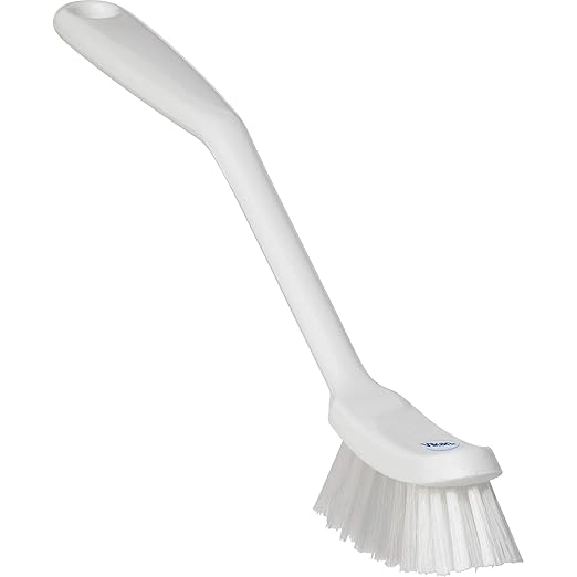 Vikan - Fine Dish Brush - Heavy-Duty, Narrow, Slip-Resistant Cleaning Brush, Polypropylene, Polyester Bristle, 11 Inch, White, (42875)