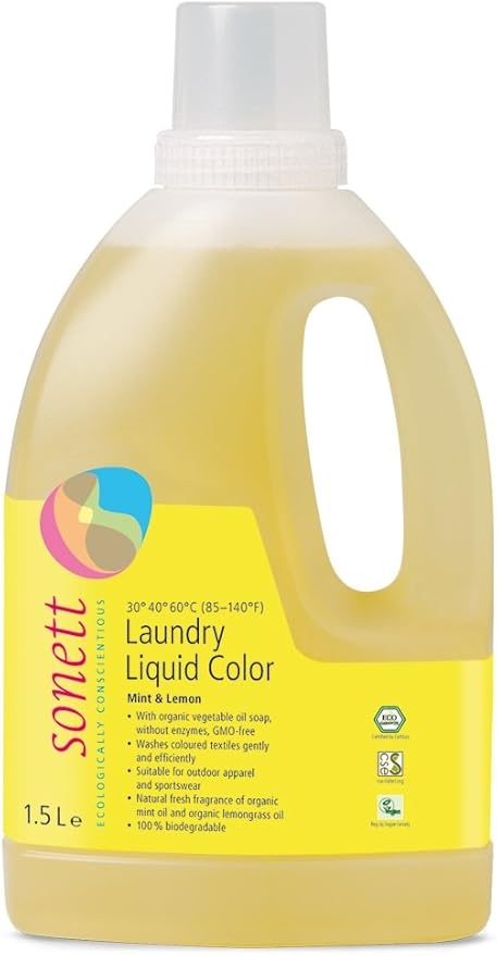 Sonett Organic Laundry Liquid Detergents, Mint & Lemon (1 Count) for all colored textiles Certified Organically Grown