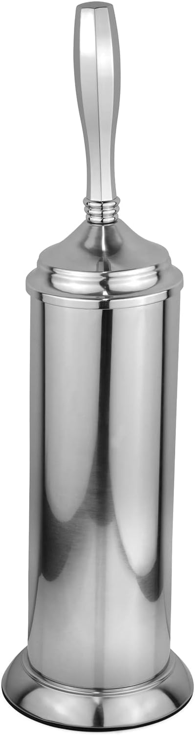 Splash Home Kolva Stainless Steel Toilet Brush with Holder, Bowl Scrubber with Durable Cleaning Bristles, Hidden Brush with Splash Protective Disc Design - Chrome