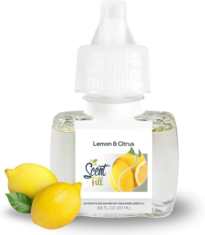 Scent Fill 100% Natural Lemon & Citrus Plug in Air Freshener, Scented Oil Refills, 2 Refills + Diffuser