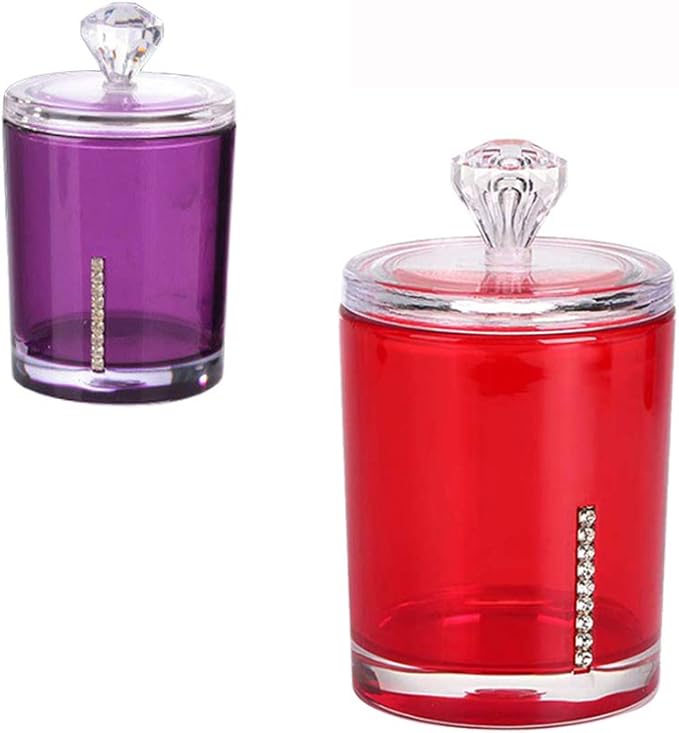 Defover Cotton Swabs Holder Makeup Organization, 2 Pack Acrylic Storage Containers, Bathroom Jar for Cotton Ball, Cotton Swab, Q-Tips