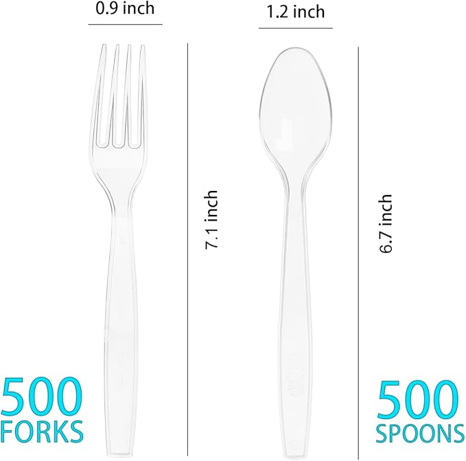 MOACOCK 1000 Count Plastic Silverware, Heavy Weight Plastic Forks Spoons Disposable Utensils Cutlery Set for Wedding Party Supplies Everyday Use