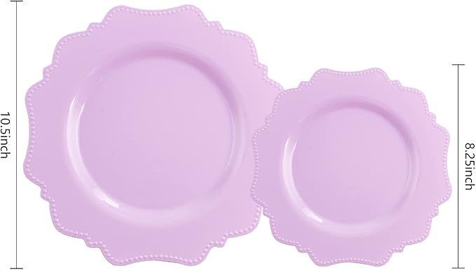 COLOSUS 60Pcs Lavender Purple Plastic Plates set,Heavy Duty Purple Disposable Plates include 30 Dinner plate 10.5” and 30 Salad/Dessert Plate 8.25” for Party and wedding