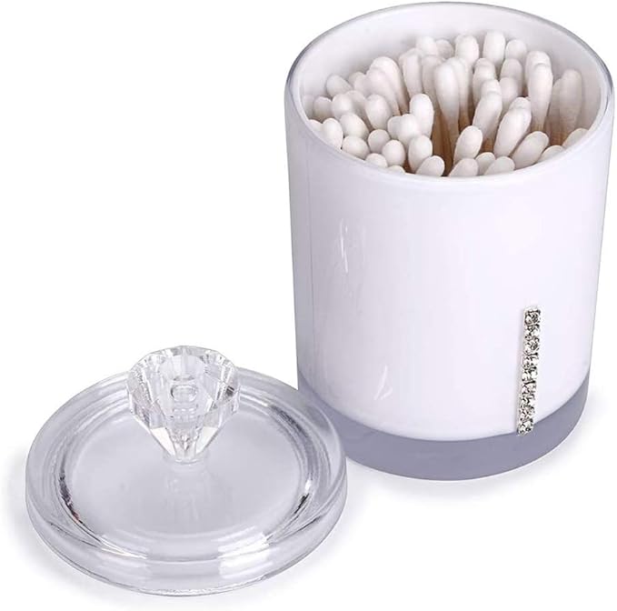 Defover Cotton Swabs Holder Makeup Organization, 2 Pack Acrylic Storage Containers, Bathroom Jar for Cotton Ball, Cotton Swab, Q-Tips