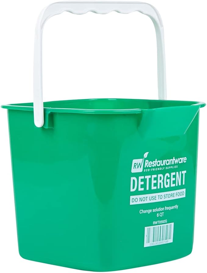 RW Clean 6 Quart Cleaning Buckets, 10 Detergent Square Buckets - With Measurements, Built-In Spout And Handle, Green Plastic Utility Buckets, For Home Or Commercial Use, - Restaurantware
