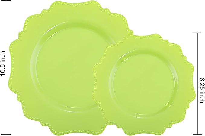 COLOSUS Green Plastic Plates 60Pcs, Light Green Disposable Party Plates, Heavy Duty Plastic plates include 30 Dinner plate 10.5" and 30 Salad/Dessert Plate 8.25" for Mother's Day,Party,Dinner