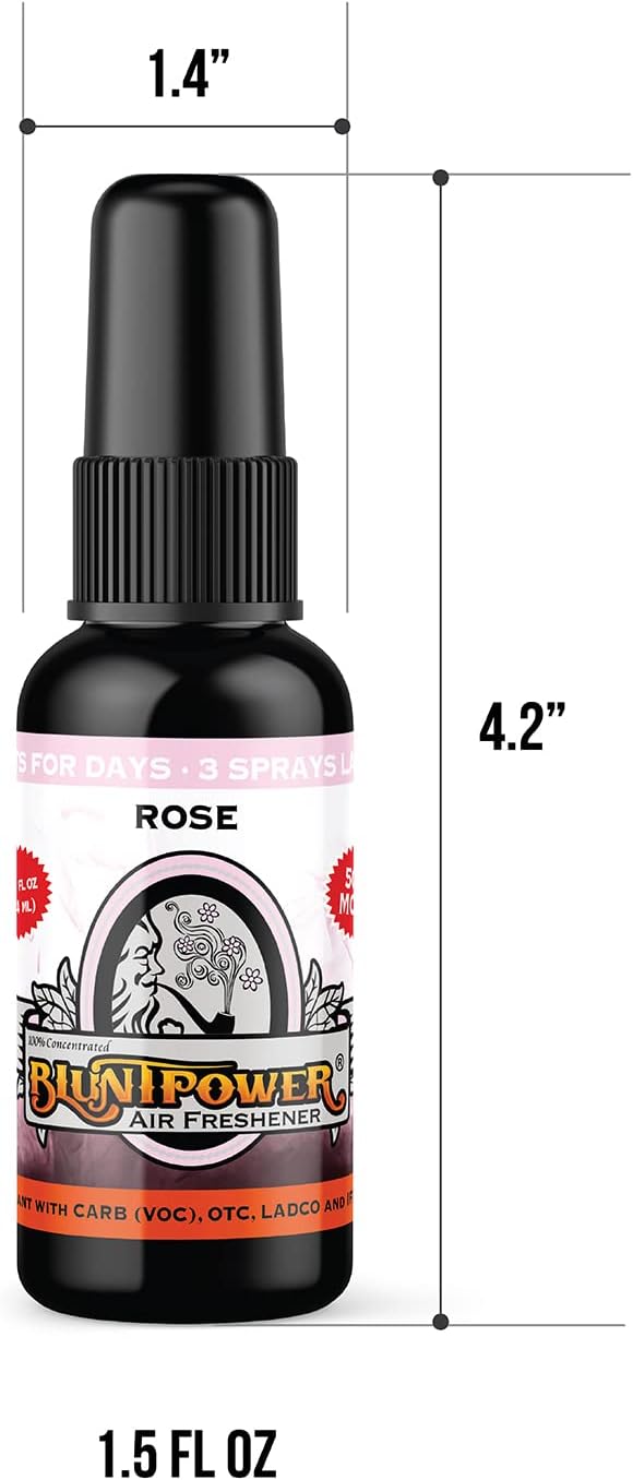 BluntPower (Rose, 3 Pack) Concentrated Air Freshener for Room and Car Spray - Oil-Based Diffuser Spray Bottle - Long-Lasting Bathroom Spray, Car Freshener, & Odor Eliminator Spray