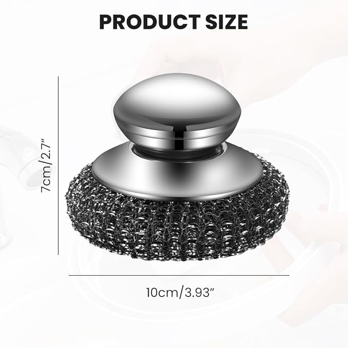 Steel Wool Scrubber with Handle, Upgrade Heavy Duty Stainless Steel Dish Scrubber for Cleaning Dishes, Iron Pots, Stoves, Kitchen Sink (2 pcs)