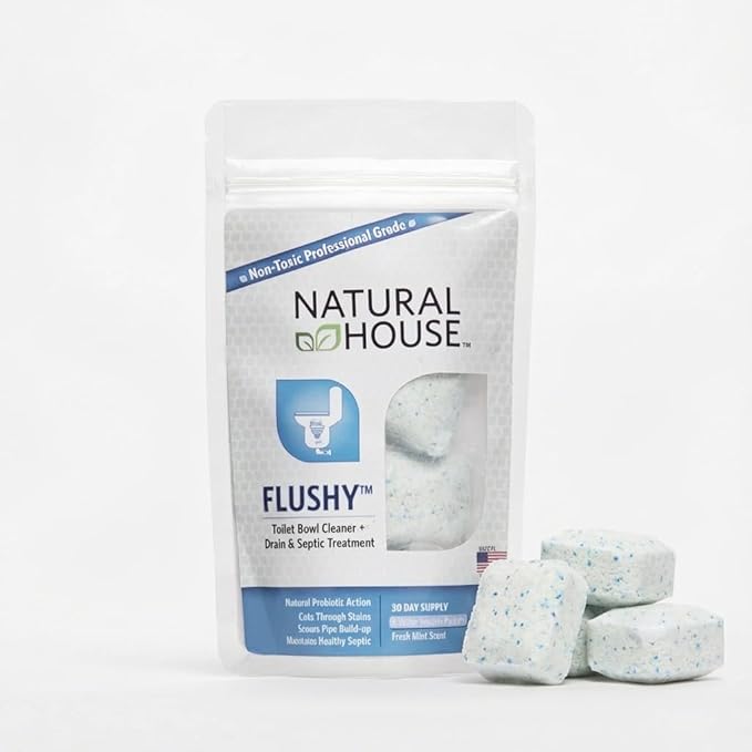 Natural House Flushy - Plant-Based Enzyme Foaming Toilet Bowl Cleaner - Removes Hard Water Stains, Calcium, Rust - Septic-Compatible, Plumbing-Friendly - Fresh Mint Scent - 20 Pack