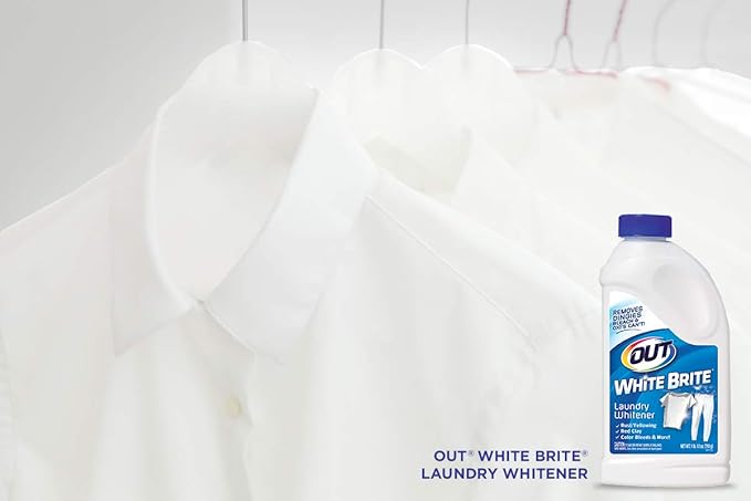 OUT White Brite Laundry Whitener Powder, Stain Remover Detergent Booster for Clothes, Removes Red Clay and Rust Stains on White Clothing and Uniforms