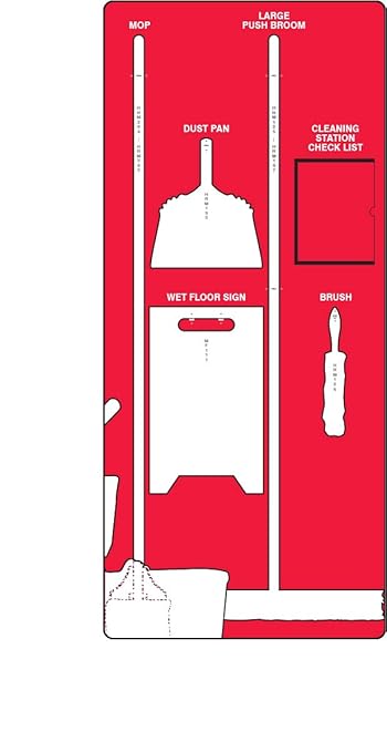 Accuform Clean & Mop Store-Board, Red/White Shadow Board, 68"H x 30"W, Accu-Shield, PSB109RDWT