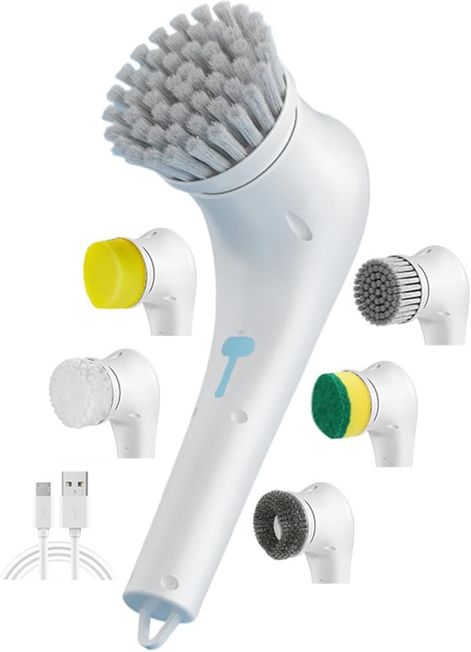 Electric Scrubber - Handheld Multifunctional Bathroom Cleaner, Powerful Shower Tool with Replaceable Brush Heads for Bathtub, Tile, Floor, Kitchen, Long Tail Household Cleaning Accessory
