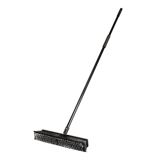 Restaurantware-Clean Tek Professional 17.13 Inch Push Broom, 1 Heavy-Duty Broom with 59â€ Handle - Medium Bristles, 2 Handle Attachment, Wooden, Commercial Use, for Deck, Garage, Yard, Patio
