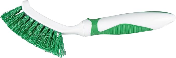 Restaurantware Grout Brush 10 Pack of 9 Tile Scrubbing Brush Stiff Bristle Ergonomic Handle Angled Head Narrow Design Green and White Plastic Cleaning Tool