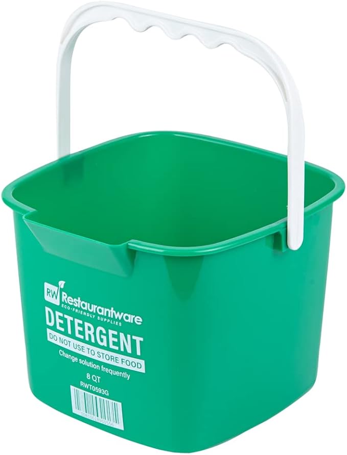 Restaurantware-RW Clean 8 Quart Cleaning Buckets, 10 Detergent Square Buckets - With Measurements, Built-In Spout And Handle, Green Plastic Utility Buckets, For Home Or Commercial Use,