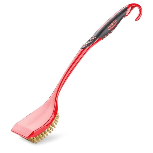Libman Commercial 568 Long Handle Grill Brush, Brass Fibers, 18" Total Length, Red and Black (Pack of 6)