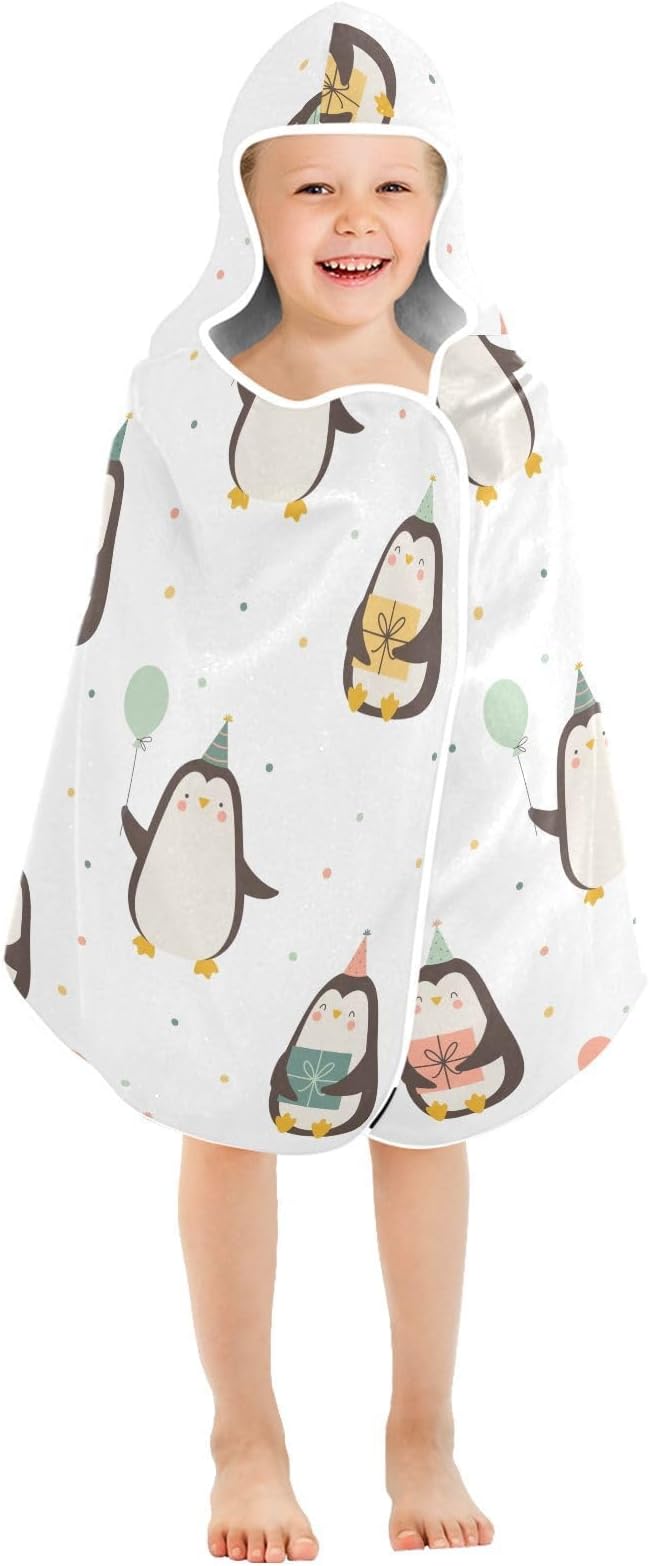 susiyo Kids Hooded Bath Towel Cute Penguins Beach Towel for Kids 23.5 x 50 Inch Microfiber Soft Absorbent Quick Dry Bath Swim Pool Towel Wrap Poncho Bathrobe with Hood for Kids Toddler