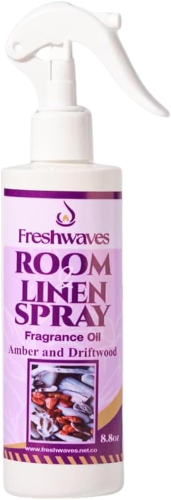 Freshwaves Room & Linen Spray | Amber & Driftwood Fragrance Oil | 8.8oz Air Freshener | Odor Eliminator for Living Room, Bedroom, Bathroom & Office | White Bottle