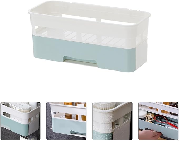Multifunction Bathroom Organizer with Drawer, Drill-free Removable Shower Storage Rack, Plastic Shower Caddy for Toiletries and Countertop Storage Random Color