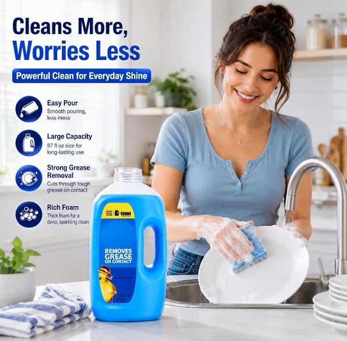 Dishwashing Liquid Refill Jug, Scent Dish Soap, Large 87 fl oz Kitchen Cleaning Liquid with Easy Pour Bottle Design