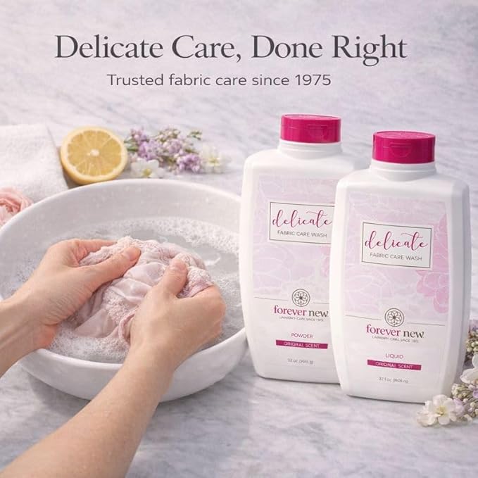 FOREVER NEW Delicate Hypoallergenic Laundry Detergent Liquid - 100 to 128 Large Loads - Gentle washing detergent for Silk, Cashmere, Bra, Undergarments, Wool etc. - Original Scented - 32oz (2pack)