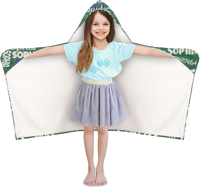 Custom Hooded Towel for Toddlers Boys Girls Kids Bath Pool Beach Towel Soft Absorbent Beach Poncho Wrap Changing Robe, Sea Green Color