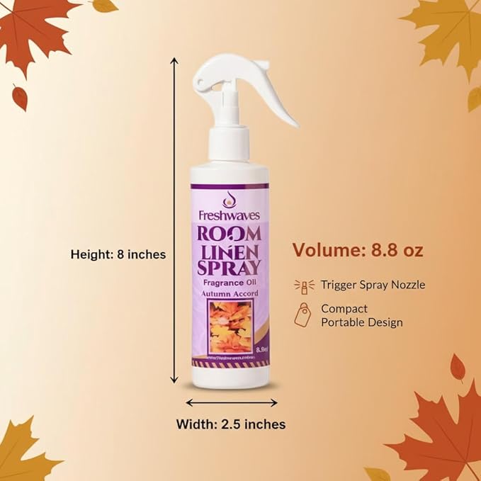 Freshwaves Air Spray Freshener | Autumn Accord Room Spray Odor Eliminator| 8.8oz Air Freshener Sprays for Living Room | Bedroom | Restroom & Office | White Bottle