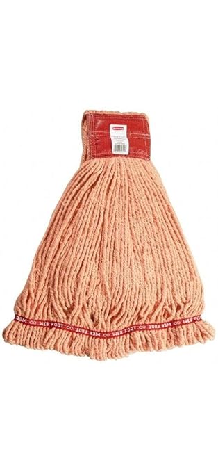 Rubbermaid Commercial Products Web Foot Shrinkless Wet Mop Replacement, Large, Orange, Heavy Duty Industrial Wet Mop for Floor Cleaning Office/School/Stadium/Lobby/Restaurant