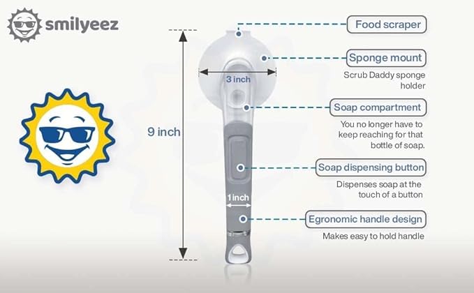 The Original Smiling Handle with Soap Dispensing by Smilyeez for The Smiling Sponge & Smilyeez Dishwand Combo (Black)