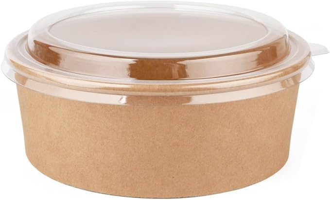 Ruthy's Outlet Kraft Salad Bowls W/Clear Lids – Disposable Paper Salad Containers, Eco-Friendly | Leak-Resistant | Microwave Safe – Ideal for Meal Prep, To-Go Orders & Catering (100, 24 oz)