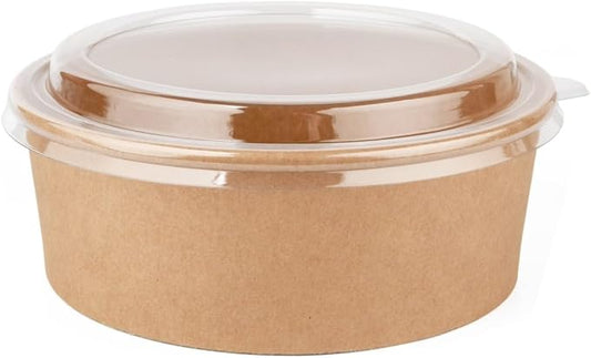 Ruthy's Outlet Kraft Salad Bowls W/Clear Lids – Disposable Paper Salad Containers, Eco-Friendly | Leak-Resistant | Microwave Safe – Ideal for Meal Prep, To-Go Orders & Catering (100, 24 oz)