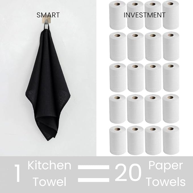 Assorted Kitchen Towels Large 16x26 inch 100% Cotton Set of 5 - Soft Absorbent Washable Tea Towel for Kitchen - Dish Cloths Towel with Hanging Loop - Quick Drying Dish Towels Black
