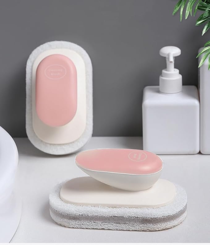 No-Scratch Scouring Pad Brush Whit Comfortable Handle,Cleaning Brush for Kitchen Bathroom Bathtub Toilet Swiming Pool,Dish Brush,No-Scratch Sponge Cleaning Scrubber (Pink)