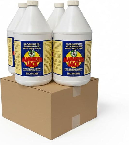 Mammoth Jack Industrial Odor Eliminator & Waste Digestant – Bio-Enzymatic Cleaner for Dumpsters, Garbage Trucks, Drains, Sewage Systems, Bilge & Kennels - 1 Case (4 × 1-Gallon Jugs)