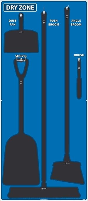 NMC SB129AL 5S Dry Zone Janitorial Shadow Board, 68"x30", Blue/White, Aluminum Sign (Tools Sold Separately)
