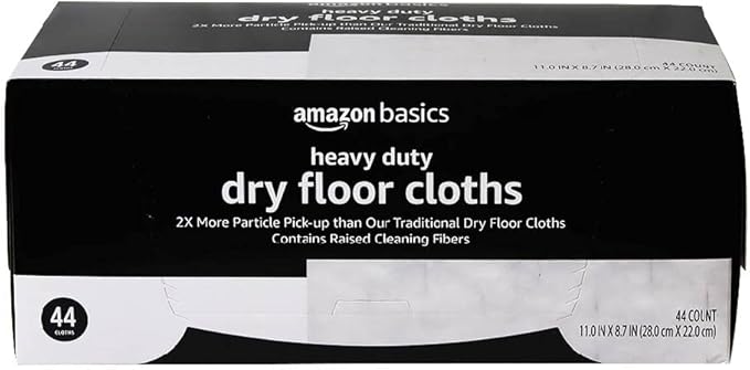 Amazon Basics Heavy Duty Dry Sweeping Cloths, Floor Cleaning, Multi-Surface, Disposable, Trap Dust, Dirt & Pet Hair, Fits Swiffer Sweeper Mop Heads, 44 Count