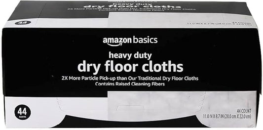 Amazon Basics Heavy Duty Dry Sweeping Cloths, Floor Cleaning, Multi-Surface, Disposable, Trap Dust, Dirt & Pet Hair, Fits Swiffer Sweeper Mop Heads, 44 Count