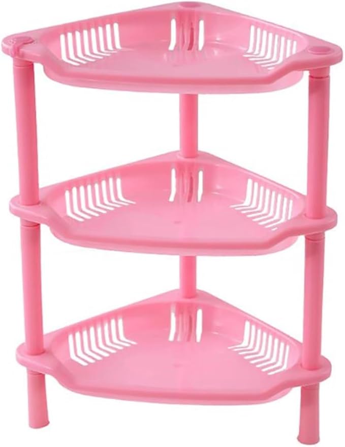 3 Tier Pink Shower Caddy Organizer - Multifunctional Corner Shelf For Bathroom, Kitchen, Dresser - Hollow Out Cosmetic Storage Rack, Countertop Holder