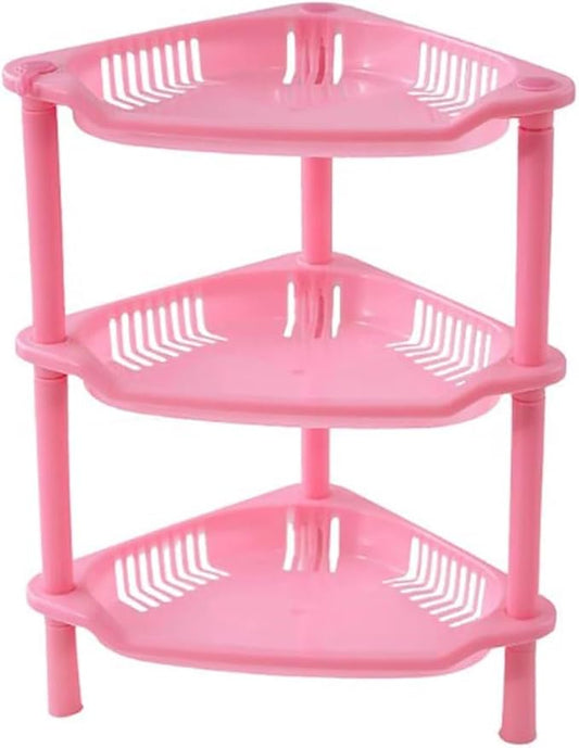 3 Tier Pink Shower Caddy Organizer - Multifunctional Corner Shelf For Bathroom, Kitchen, Dresser - Hollow Out Cosmetic Storage Rack, Countertop Holder
