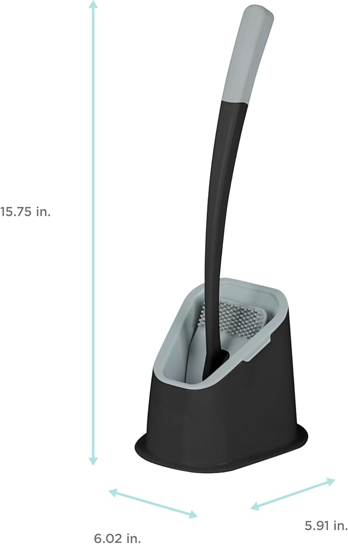 Bath Bliss Toilet Brush | Contoured Design | Flat Brush | Bathroom Cleaning | Discreet Storage Base | Bathroom Cleaning | Black