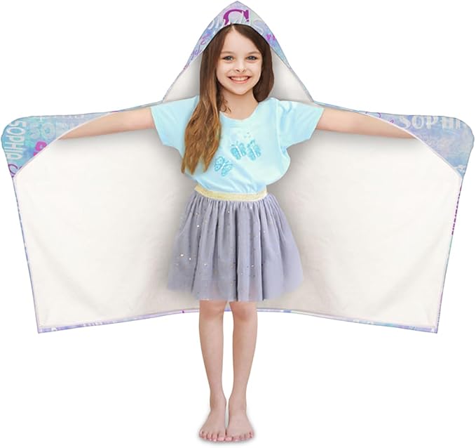 Personalized Hooded Bath Towels with Name, Custom Beach Towels for Kids Cotton Soft Swim Towels Camping Towels Toddler Beach Towels, Light Blue Galaxy Watercolor