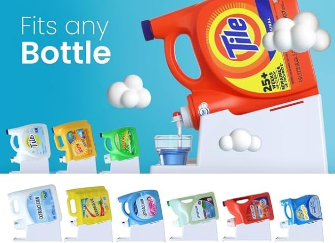 TidyFriend 2 Pack Liquid Laundry Detergent Holder Stand with Strap, Drip Tray & Rubber Feet, Stand for Laundry Room Organization and Storage, Fabric Softener Dispenser Holder for Easy Pouring (White)