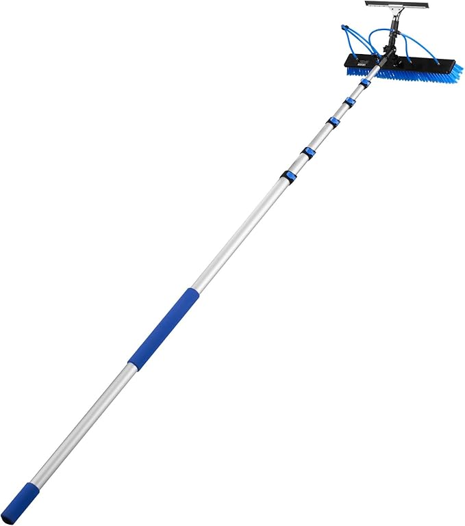 VEVOR Solar Panel Cleaning Kit, 33 ft, Water Fed Pole Kit with Cleaning Brush, Squeegee, Soap Dispenser, Extendable Aluminum Telescopic Pole, 180° Rotatable Brush Head, for Roof Mounted Solar Panels