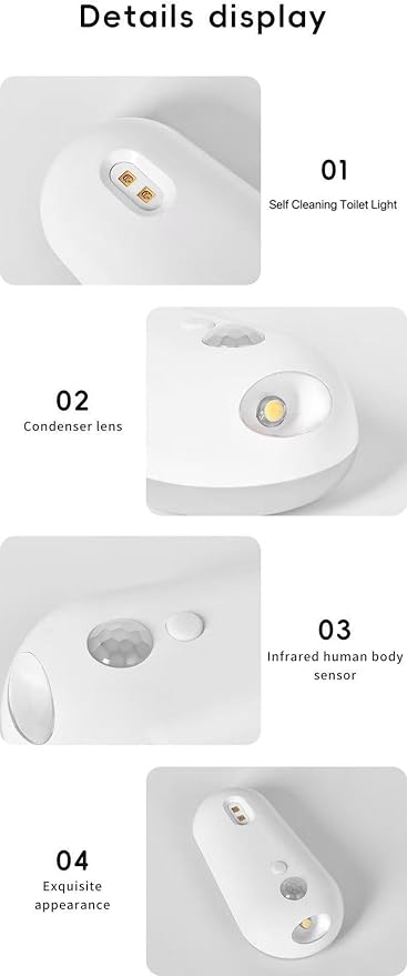 Self Cleaning Toilet Light with Night Light, Motion Sensor & Multi-Color Mode, Rechargeable, 3 Brightness Levels, Adhesive Mount, Splash-Proof for Bathroom, Great Gift for Kids Elderly Family