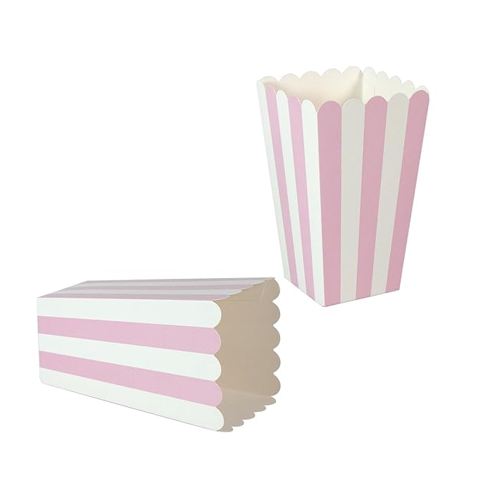XIEHE 24 Pack Striped Popcorn Boxes - Carnival Parties Mini Paper Popcorn and Candy Containers, Party Supplies for Movie Nights (Pink)