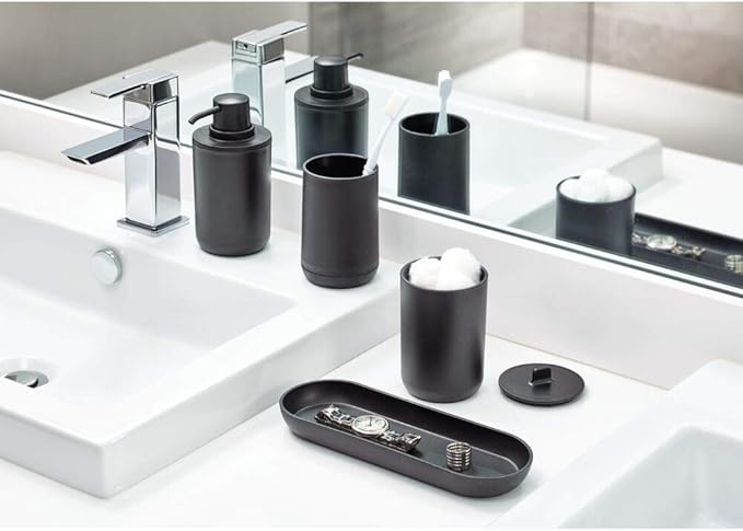 iDesign - 29567 Cade Bowl Brush and Holder, Toilet Cleaning Set for Bathroom, Matte Black 2 Each