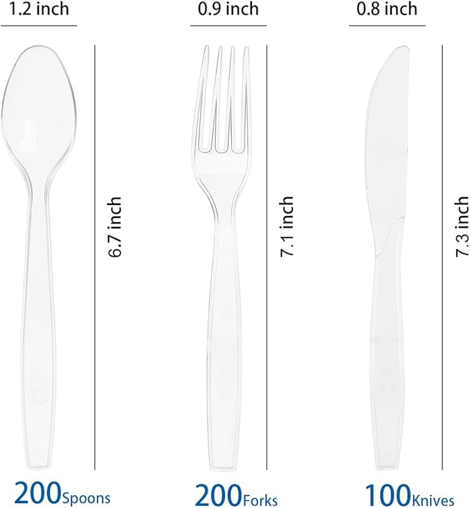 MOACOCK 500 Count Extra Heavy Duty Plastic Silverware, 200 Forks, 200 Spoons, 100 Knives, Disposable Plastic Cutlery Set for Parties, Picnics, Big Event, Daily Use