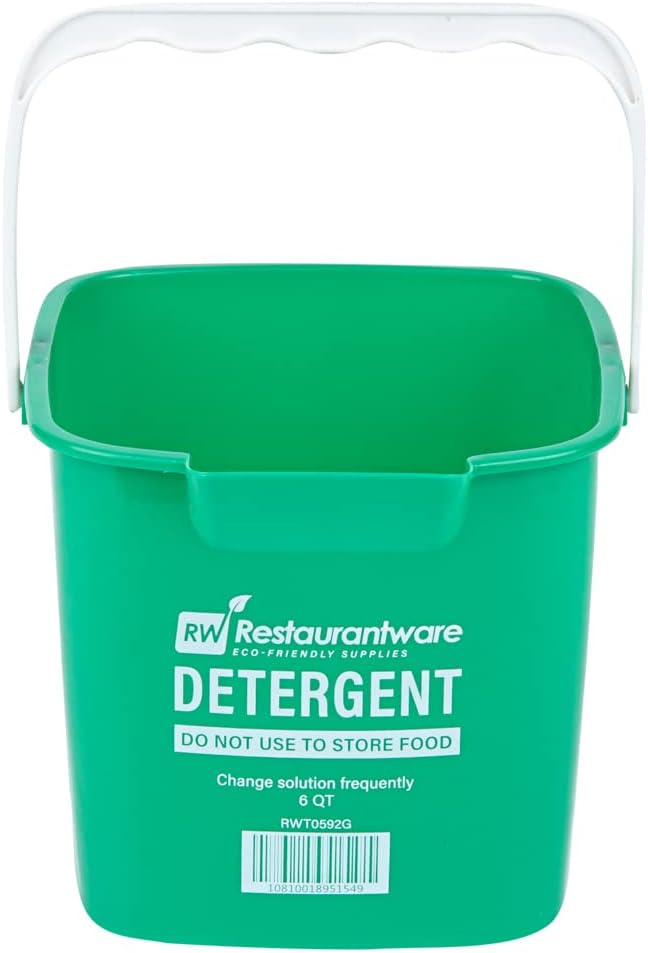 RW Clean 6 Quart Cleaning Buckets, 10 Detergent Square Buckets - With Measurements, Built-In Spout And Handle, Green Plastic Utility Buckets, For Home Or Commercial Use, - Restaurantware