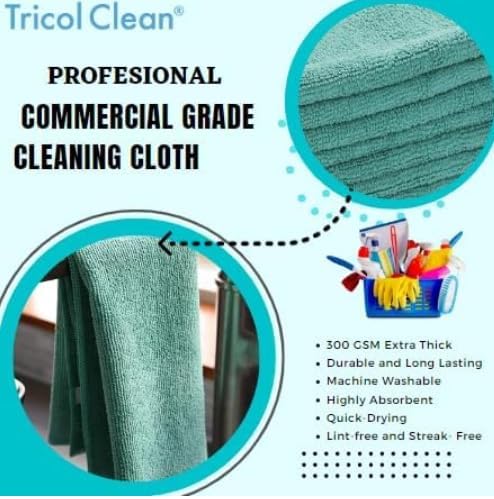 Tricol Clean Professional Extra Thick Commercial Grade Microfiber Cleaning Cloth, Green, Pack of 72